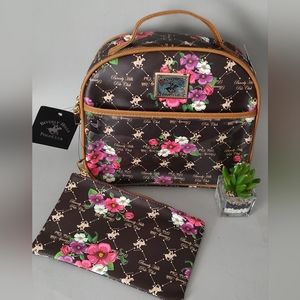 Cosmetic Bags Beverly Hills Polo Club brown Floral 2 Pieces Zipper New